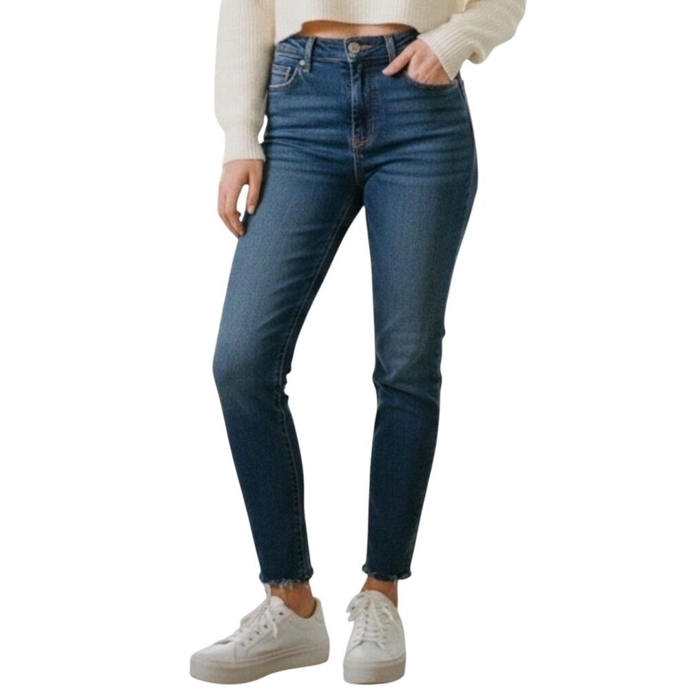 Kut From The Kloth Straight Leg Mid Rise Stretch Jeans Size 10 Raw Hem Faded